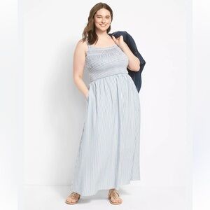 NWT Lane Brant Blue and White Striped Maxi Dress Size 26 / 28